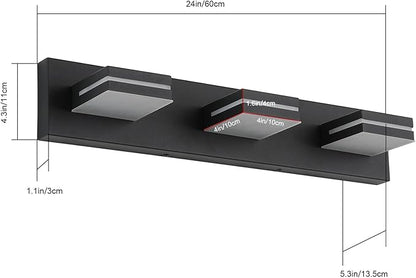 SineRise LED Modern Bathroom Vanity Light Fixtures (3-Light, 24-Inch, Dimmable), Matte Black Modern Acrylic Bathroom Wall Lighting Fixtures Over Mirror (Cool White 6000K)