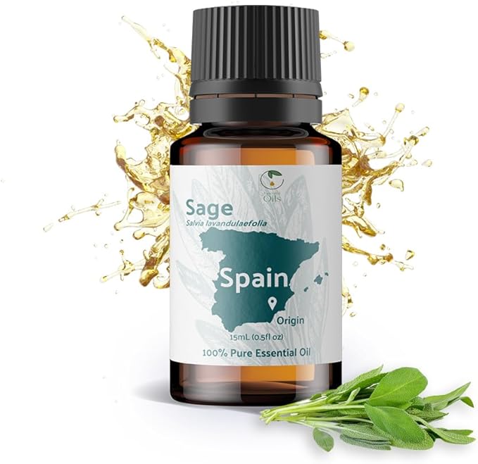 Sage Essential Oil - Direct from Essential Oils SL Spain - Steam Distilled - Aceite Esencial de Salvia for Aromatherapy, Massage, Diffuser, DIY Candle and Soap Making - 15ml