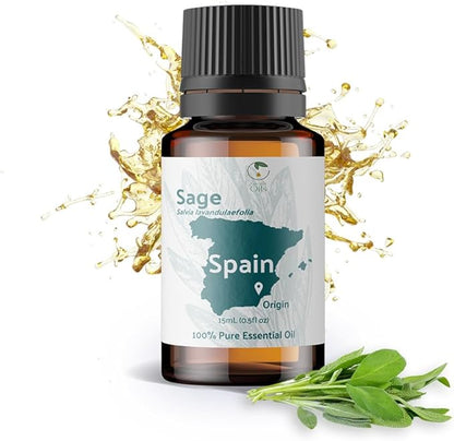 Sage Essential Oil - Direct from Essential Oils SL Spain - Steam Distilled - Aceite Esencial de Salvia for Aromatherapy, Massage, Diffuser, DIY Candle and Soap Making - 15ml