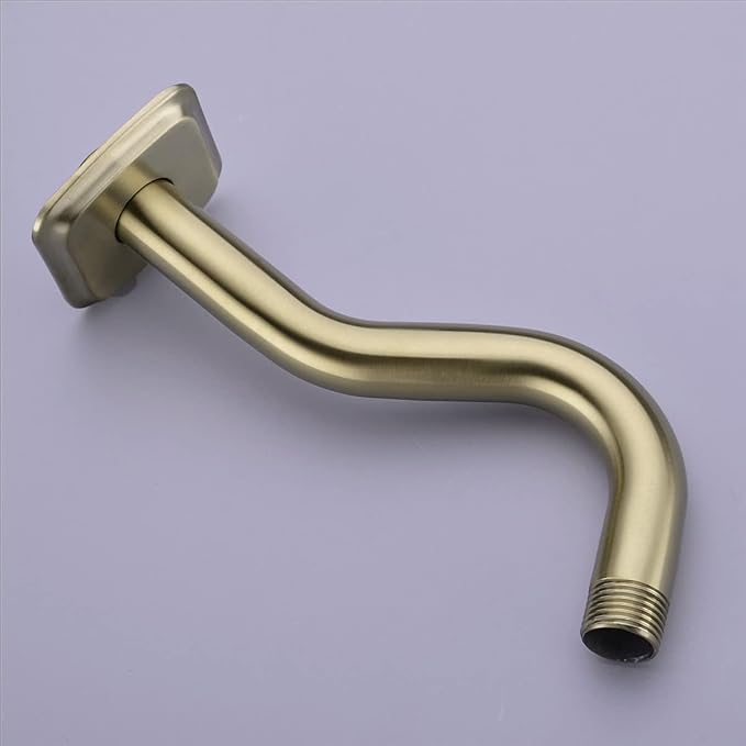 TRUSTMI 8 Inch Angled Shower Arm Extension with Flange, Stainless Steel Curved Shower Head Arm Replacement, Brushed Gold