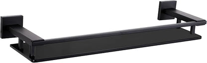 LANC Black Bathroom Shelves Glass Shelf 20-Inch Floating Tempered Glass Shelf Rectangular Modern Stainless Steel Wall Mounted Shelves for Shower Bathroom Kitchen Organizers Accessories ，A7613AB