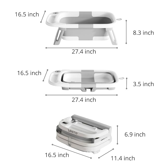 VASTIO™ 6-in-1 Collapsible Baby Bathtub Set – Foldable Baby Bath Tub for Newborn to Toddler, Portable Baby Bath Set with Cushion, Cap, Sponge, Rinse Cup & Towel – All-in-One Baby Bathing Essentials