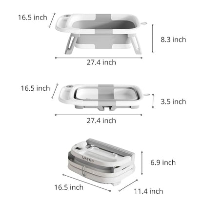 VASTIO™ 6-in-1 Collapsible Baby Bathtub Set – Foldable Baby Bath Tub for Newborn to Toddler, Portable Baby Bath Set with Cushion, Cap, Sponge, Rinse Cup & Towel – All-in-One Baby Bathing Essentials