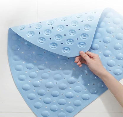 Mrcrypos Corner Shower Mats 25.5 x 25.5 Inches Bath Mat with Suction Cups and Drain Holes, Quick Dry Anti Slip Bathmat Machine Washable Shower Stall Mats for Bathroom, Baby Blue