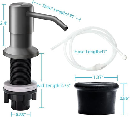 Soap Dispenser for Kitchen Sink, in Sink Soap Dispenser Pump, 47" Silicone Extension Tube Connect to The Soap Bottle Directly, Say Goodbye to Frequent Refills (Gray)