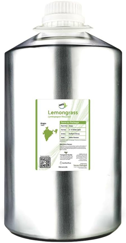 Lemongrass Essential Oil - Natural Aceite de Hierba Limón from Norex Flavours India - Lemongrass Essential Oils for Hair, Aromatherapy and Massage (22lbs)