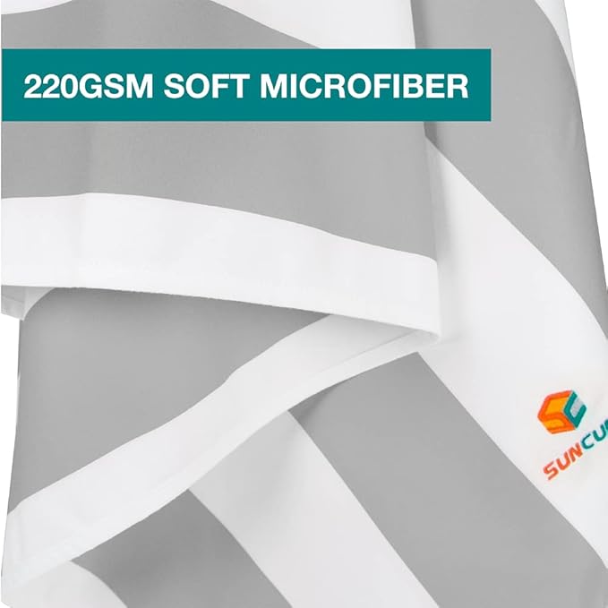 SUN CUBE Microfiber Beach Towel, Quick Dry Sand Free Beach Towel, Lightweight, Compact for Travel Swim Sports Camping, Packable Sand Resistant Towel Adult, Light Grey 60x30 Inches