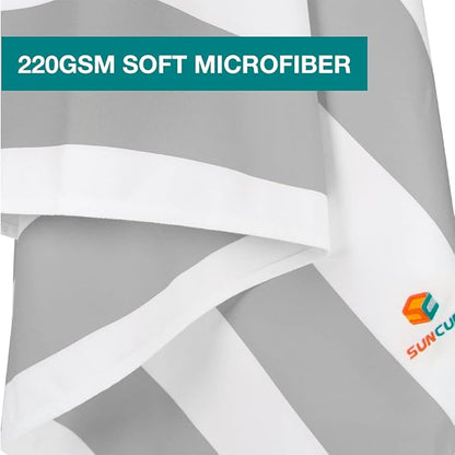 SUN CUBE Microfiber Beach Towel, Quick Dry Sand Free Beach Towel, Lightweight, Compact for Travel Swim Sports Camping, Packable Sand Resistant Towel Adult, Light Grey 60x30 Inches