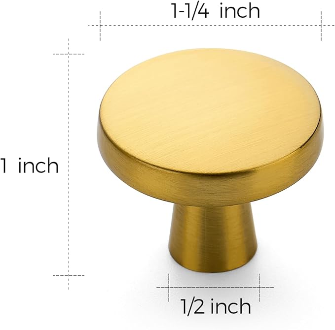 Ravinte 25 Pack Drawer Pulls 1-1/4 Inch Kitchen Cabinet Knobs Solid Brushed Brass Round Dresser Drawer Knobs Gold Dresser Knobs Drawer Knobs Simple Cabinet Hardware for Cupboard Drawer Pulls