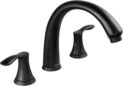 Lava Odoro Black Roman Tub Faucet with Valve, 8 inch Widespread Bathtub Faucet with Valve, High Flow 2 Handle Deck Mount Tub Faucet, Solid Brass 3 Hole Bath Tub Filler TF405-MB