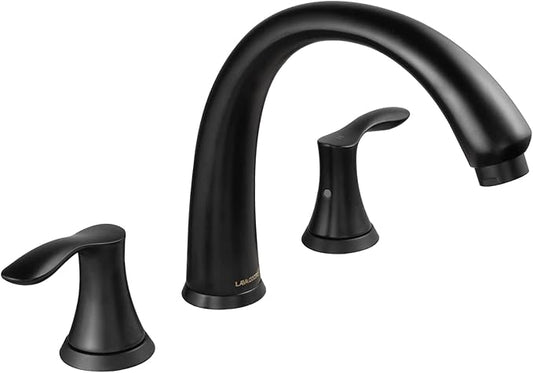 Lava Odoro Black Roman Tub Faucet with Valve, 8 inch Widespread Bathtub Faucet with Valve, High Flow 2 Handle Deck Mount Tub Faucet, Solid Brass 3 Hole Bath Tub Filler TF405-MB