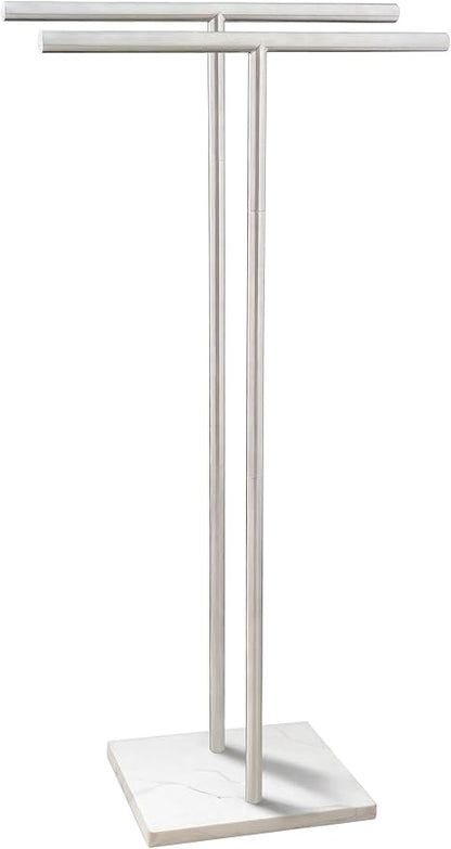40.3 Inch Standing Towel Rack Bath Sheet Holder with Marble Design Base for Bathroom Floor 2 Tier Towel Holder Stand 304 Stainless Steel Brushed Nickel(Same Height)