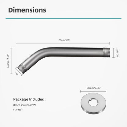 Cobbe Shower Arm with Flange and Teflon Tape, 8-Inches Wall Mounted Shower Pipe Arm 304 Stainless Steel Extension for Fixed Shower Head, Brushed Nickel