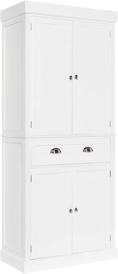 VINGLI 71-Inch White Storage Cabinets with Drawers, Freestanding Pantry Cabinets with Doors and Shelves Adjustable, Wood Farmhouse Kitchen Pantry Cupboard