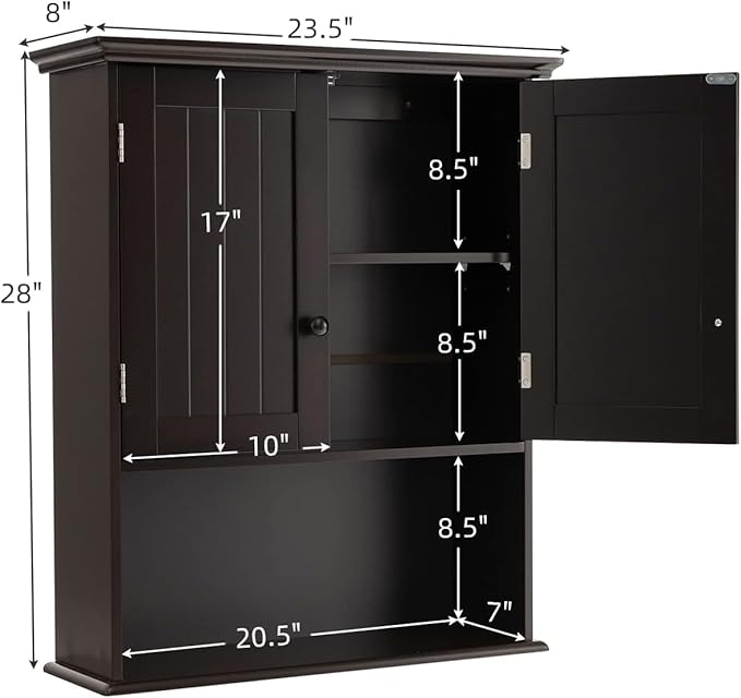Safeplus 28" H x 23.5" W Wall Mount Medicine Cabinets with Adjustable Shelf and 2-Door for Bathroom Laundry Living Room
