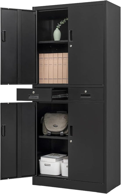 Metal Storage Cabinet, 71 Inch Tall Metal Storage Cabinet with Doors and Shelves, Pantry Cabinets with Drawer for Kitchen Storage, Garage Cabinet for Living, Dining Room, Assemble Required.