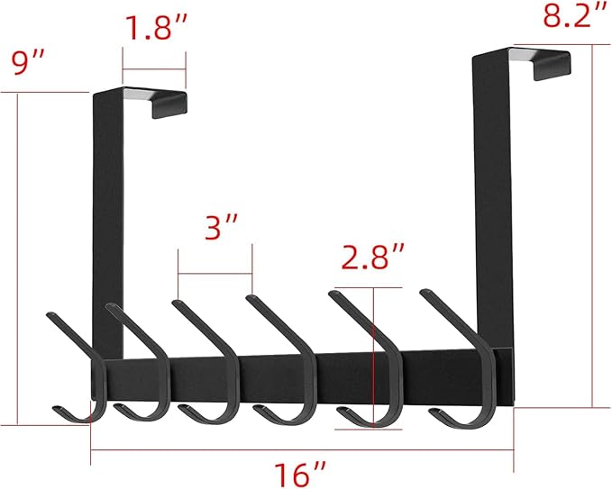 DOKU 2Pack Over The Door Hook, Heavy Duty Over Door Hanger Holder for Coat Robe Hat Clothe Towels Hanging, Bathroom Organizer Towel Rack 12 Hooks, Matte Black