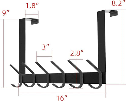 DOKU 2Pack Over The Door Hook, Heavy Duty Over Door Hanger Holder for Coat Robe Hat Clothe Towels Hanging, Bathroom Organizer Towel Rack 12 Hooks, Matte Black