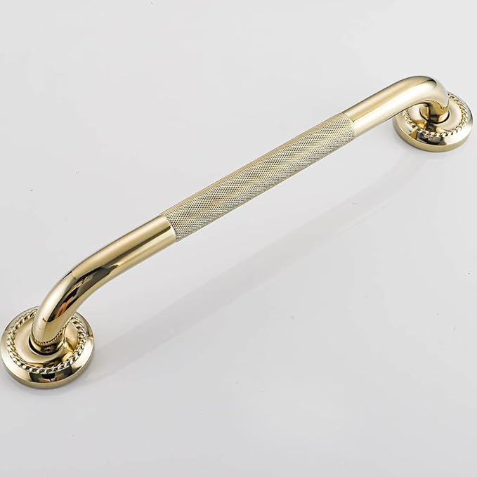 Textured Shower Grab Bar, 12-Inch Bathroom Support Rails, Stylish Safety Armrest Hand Rail, Polished Brass/Gold Finish, Good for Senior, Kids, Elderly