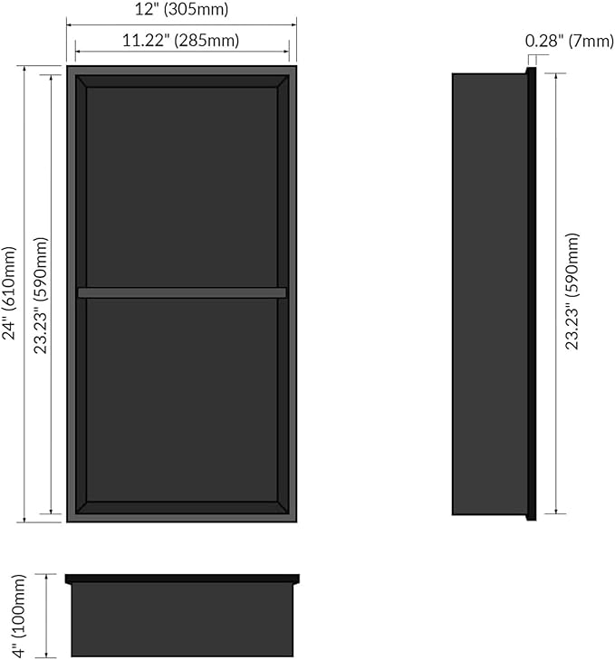 24" X 12" X 4" Stainless Steel Shower Niche Insert Tile Ready, Bathroom Wall Niche, Recessed Shower Shelf for Bathroom Storage, Matte Black