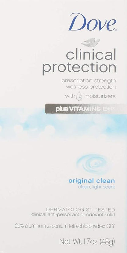 Dove Clinical Protection Antiperspirant/Deodorant, Original Clean, Stick, 1.7 Ounce (Pack of 2)