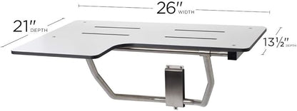 Seachrome 26" x 22.5" Lift-Assist ADA L-Shaped Reversible Bathroom Shower Bath Transfer Seat, Folding Wall-Mounted White Phenolic Seat