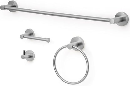 Brushed Nickel Bathroom Hardware Set 4 Piece Towel bar Set,Towel Rack for Bathroom Wall Mounted Adjustable Expandable 24 inch Towel Holder Robe Hook Towel Ring Toilet Paper Holder