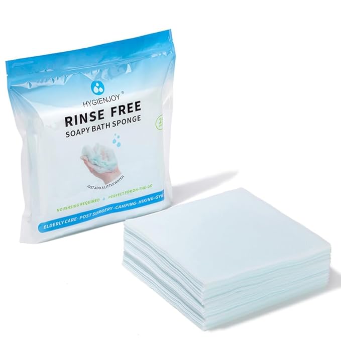 HYGIENJOY-21% Larger,No Rinse Bathing Wipes for Adults-Rinse Free Bath Sponges,Soap Infused,Dry Shower Wipes for Elderly,For Camping,Hiking,GYM,Post Surgery Must Haves, (25 Counts)