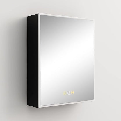 Black Medicine Cabinets for Bathroom with Mirror, 24”W x 30”H Surface Wall Mounted LED Medicine Cabinet with Lights, Defogger, Dimmer, Outlets & USB, Left Hinge