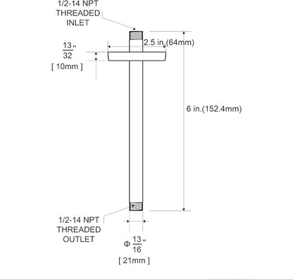 OFFO Shower Arm with Flange, 6 in Ceiling Mount Replacement Rain Shower Head Straight Arm Ceiling-Mounted For Fixed Shower Head & High Pressure Rain, Matte Black