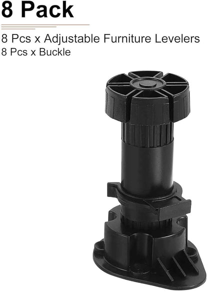 100x44mm(LxW) Adjustable Leveling Feet - 8Pack- Good for Furniture - Leveler Support Frame Replacement Legs - Black