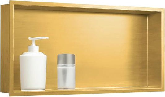 SaniteModar Shower Niche, Stainless Steel Shower Niche 12" X 24" No Tile Needed, Recessed for Bathroom Storage, Brushed Gold (Brushed Gold, 12x24)