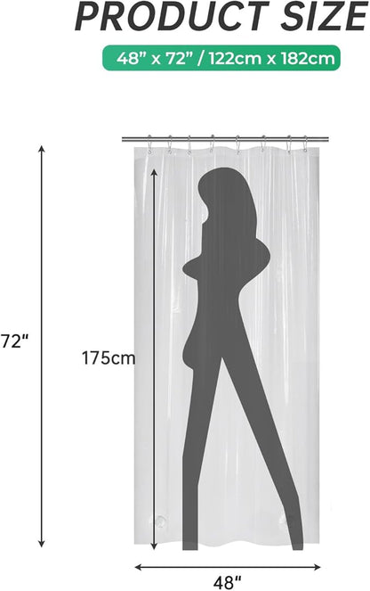 AmazerBath 48x72 Shower Curtain Stall, Small Shower Curtain for Shower Stall, Clear Bathroom Curtain Plastic, Thick PEVA Bathroom Accessories with 2 Clear Weighted Stones and 8 Grommet Holes