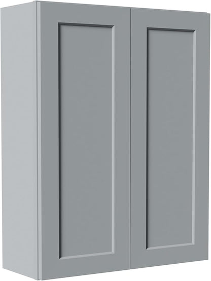 33 Inch Laundry Room Cabinets Wall Mounted, Solid Wood Over The Toilet Storage Cabinet, Bathroom Organizer Cabinets with 2 Door & 3 Shelves, Easy to Assemble for Kitchen, Garage - Dark Gray