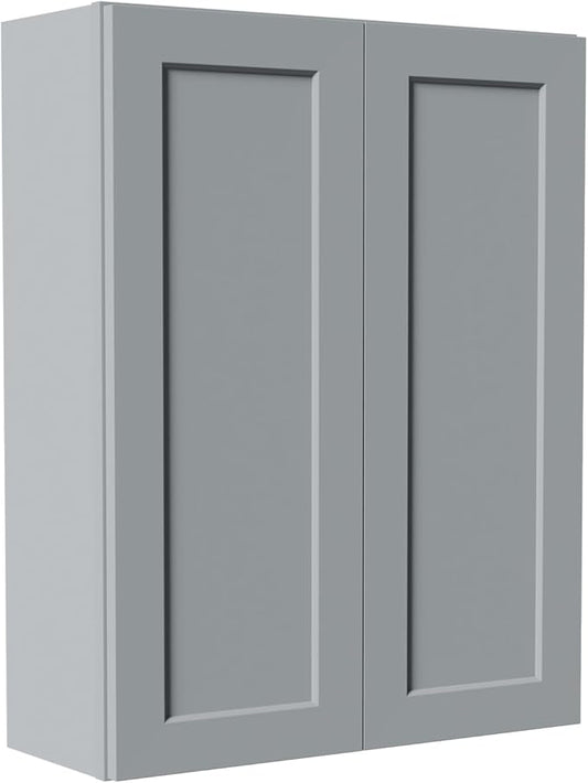 33 Inch Laundry Room Cabinets Wall Mounted, Solid Wood Over The Toilet Storage Cabinet, Bathroom Organizer Cabinets with 2 Door & 3 Shelves, Easy to Assemble for Kitchen, Garage - Dark Gray