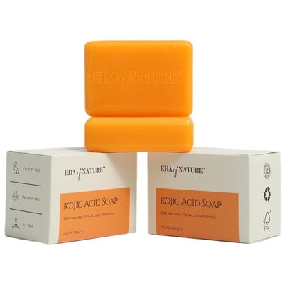 era of nature Turmeric Kojic Acid Soap with Vitamin C – Gentle Brightening Bar for Face Underarms Bikini Area and Body – Moisturizing Shea Butter – 2 Pack 200g