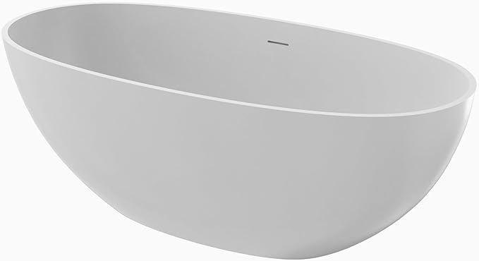 Premium 61" Solid Surface Freestanding Bathtubs, Repose-Grey Oval Stone Resin Tub with Overflow and Pop-up Drain