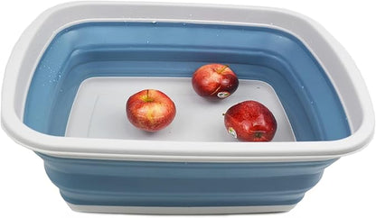 SAMMART 10L (2.6 Gallons) Collapsible Tub - Foldable Dish Tub - Portable Washing Basin - Space Saving Plastic Washtub (Grey/Steel Blue, 1)