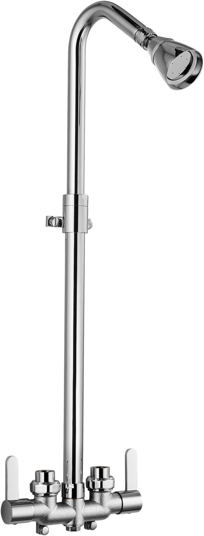 Aolemi Outdoor Shower Fixtures Outdoor Shower Kit Faucet System 3 Inch Center 2 Handle Exposed Shower with Brass Mix Valve with Adjustable Bar Pipe Upward Polish Chrome
