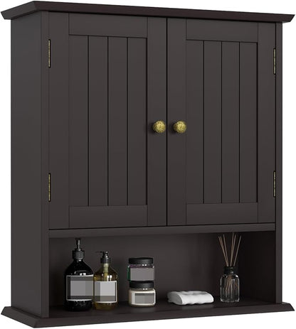 Bathroom Wall Cabinet, Over The Toilet Storage Cabinet with 2 Doors and Adjustable Shelf, Wooden Medicine Cabinet Wall Mounted, Room Space Saver for Bathroom Kitchen