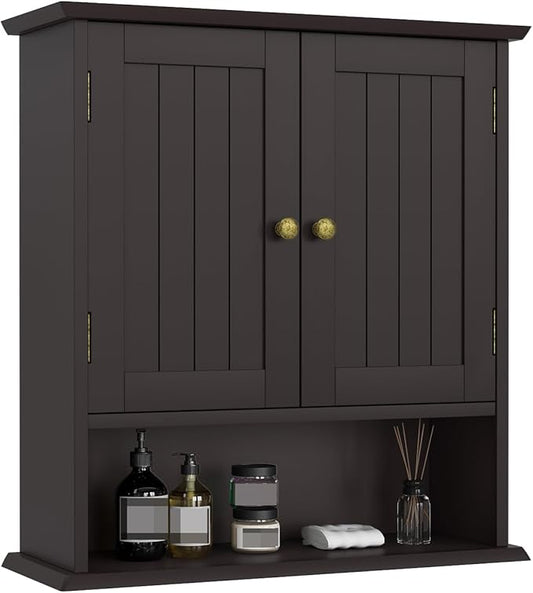 Bathroom Wall Cabinet, Over The Toilet Storage Cabinet with 2 Doors and Adjustable Shelf, Wooden Medicine Cabinet Wall Mounted, Room Space Saver for Bathroom Kitchen