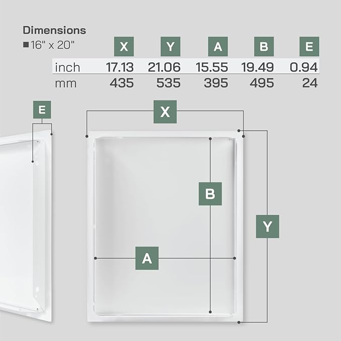 Vent Systems 16'' x 20'' Inch White Stainless Steel Access Panel - Easy Access Doors - Access Panel for Drywall, Wall, Electrical and Plumbing Service Door