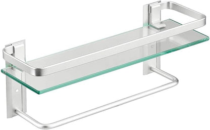 VOLPONE Glass Shelf with Towel Bar 15.7in Silver Bathroom Shelf Wall Mount Rustproof Bathroom Wall Organizer 1 Tier (Silver)