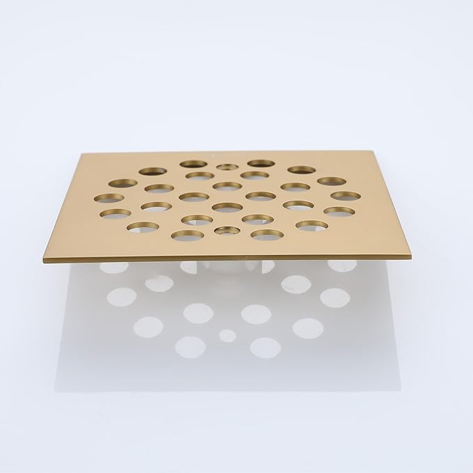 Square Style 4-1/4 inch Screw-in Shower Drainer Cover Floor Drainer Grates with Screws Brushed Golden