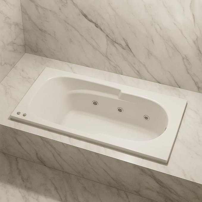 Carver Tubs - AR6032 - Modern Acrylic Fiberglass Whirlpool Tub Water Massage Bathtub, With 6 Jets - White Acrylic Rectangle Tub - Built-in Armrest - Deep Relaxing Soak - 60"L x 32"W x 18"H