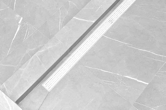 SereneDrains 304 Stainless Steel Linear Shower Drain 36 Inch Matte White Shower Drain Kit Broken Lane for Tile Floor Long Hair Catcher Strainer Grate Cover Bathroom (Matte White, 35 Inch)