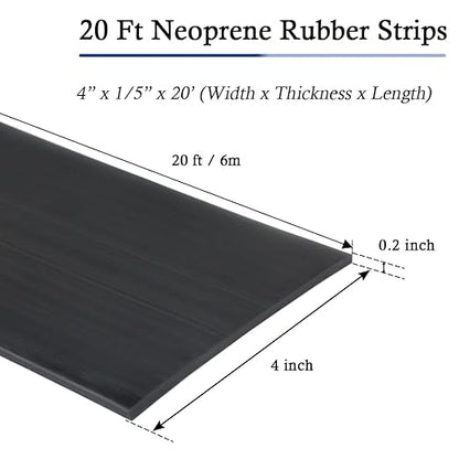 Neoprene Rubber Strips Self Adhesive Solid Rubber Sheets, Rolls & Strips for DIY Gaskets Crafts Pads Seals Warehouse Flooring Neoprene Sheet with Adhesive Backing (4" Wide x 1/5" Thick x 20' Long)
