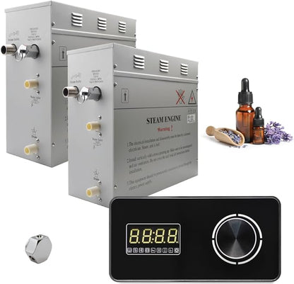 Superior Encore 18kW Steam Shower Generator Kit with Horizontal Black Keypad & Set of 6 Aromatherapy Oils |Self-Draining Steam Bath Generator|One-click Connection Cord|