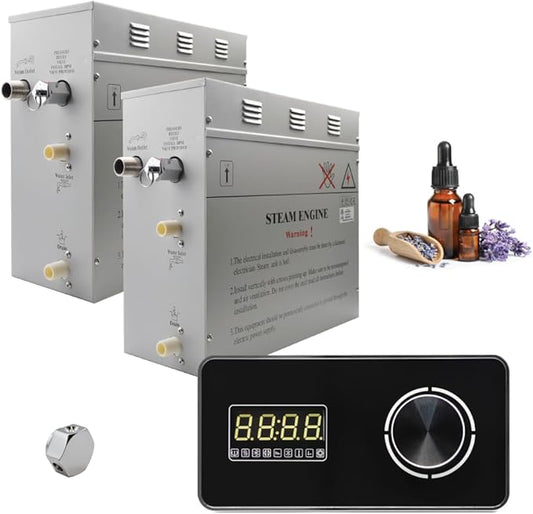 Superior Encore 18kW Steam Shower Generator Kit with Horizontal Black Keypad & Set of 6 Aromatherapy Oils |Self-Draining Steam Bath Generator|One-click Connection Cord|