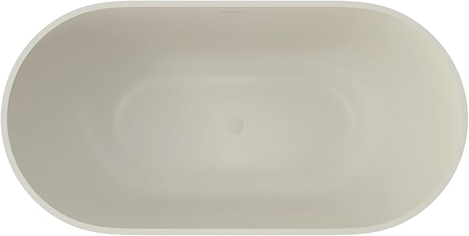 Premium 59" Warm Grey Solid Surface Free Standing Bathtub, Upgraded Oval Resin Stone Tub with Overflow and Pop-up Drain